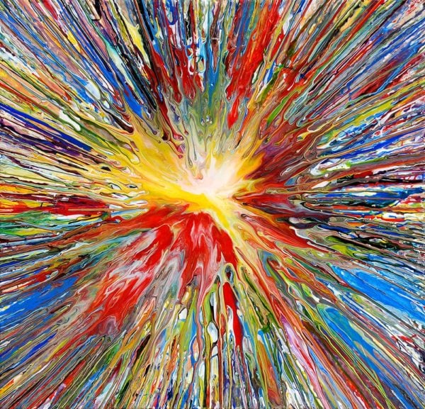 A Spin Painting With Many Colors Exploding Outwards From The Center
